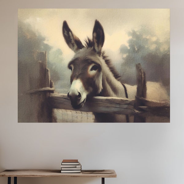 Donkey Oil Painting Impasto Vintage Style Print Equestrian Wall Art Rustic Country Equine Fine Art Farmhouse Décor Esel Canvas Gallery Wrap