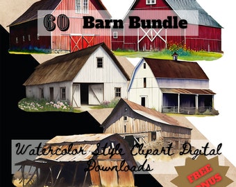 Rustic Barn Bundle Watercolor Style Clipart 60 Images With Transparent Background Farm Scenes Digital Download PNG Files Farmhouse Decor