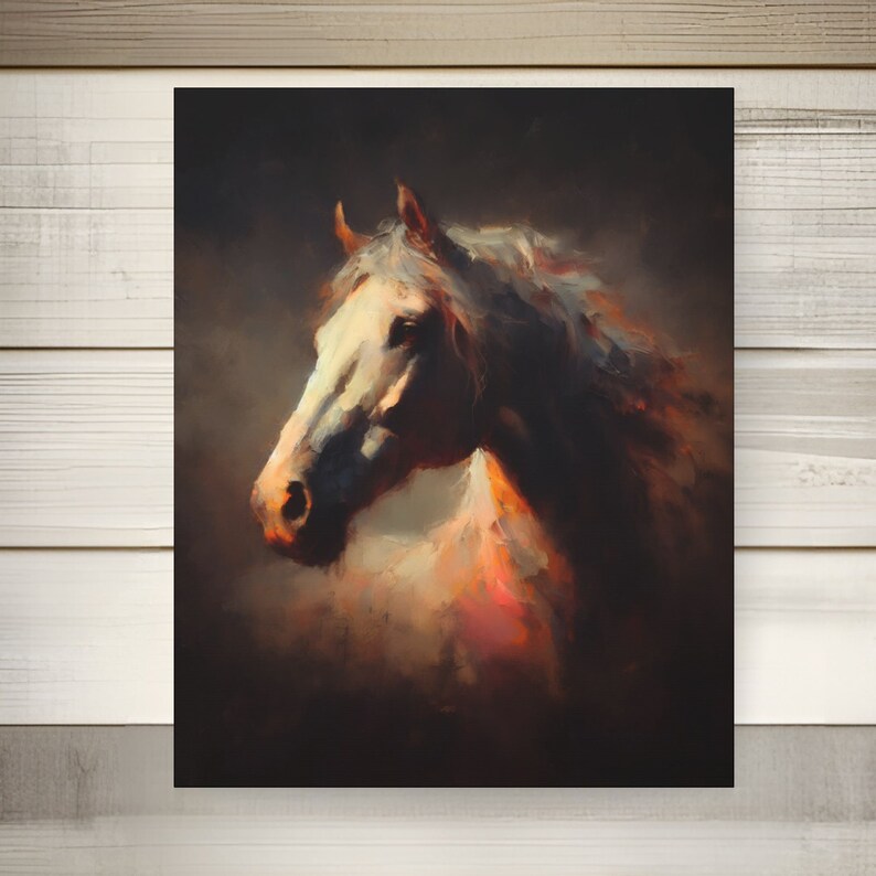 White Horse Oil Painting Impasto Style Print Equestrian Wall Etsy