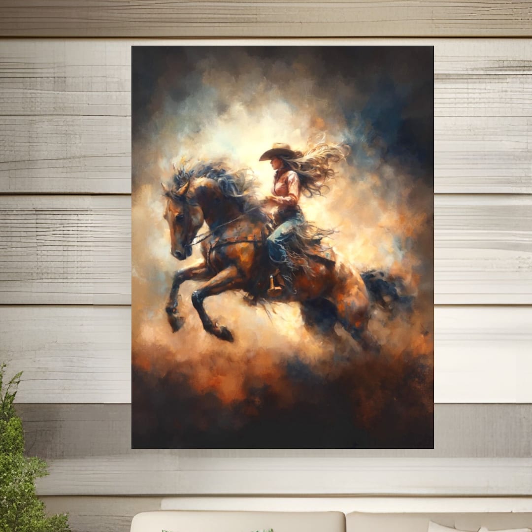 Cowgirl Rodeo Art Poster Print: Vintage Western Impasto Oil Painting ...