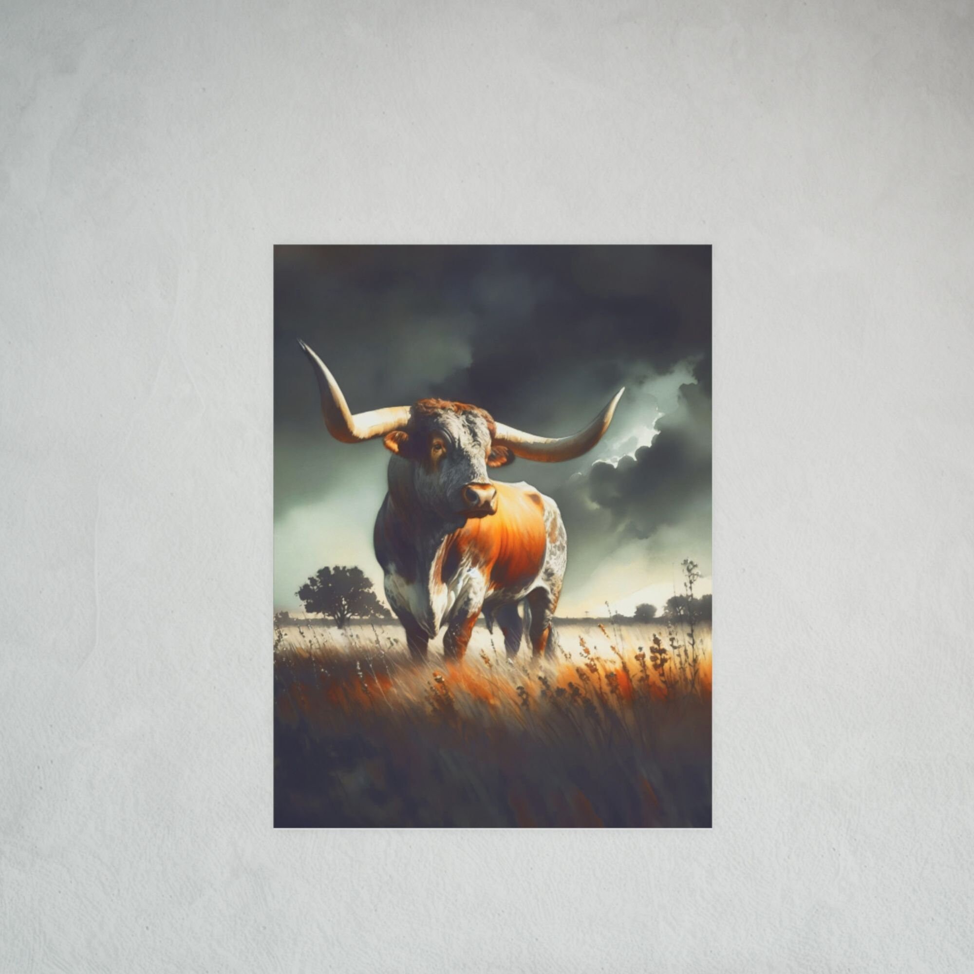 Texas Longhorn Bull Watercolor Print: Farmhouse Cattle Art Poster - Etsy