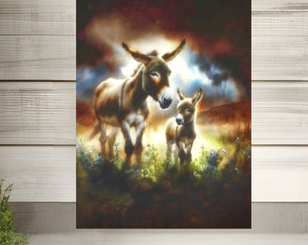 Donkey Watercolor Painting Style Print Equestrian Wall Art Rustic Country Equine Fine Art Farmhouse Décor Satin or Archival Matte Poster
