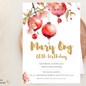 Chinese Birthday Invitation, Chinese Birthday Invite, Oriental Birthday ...