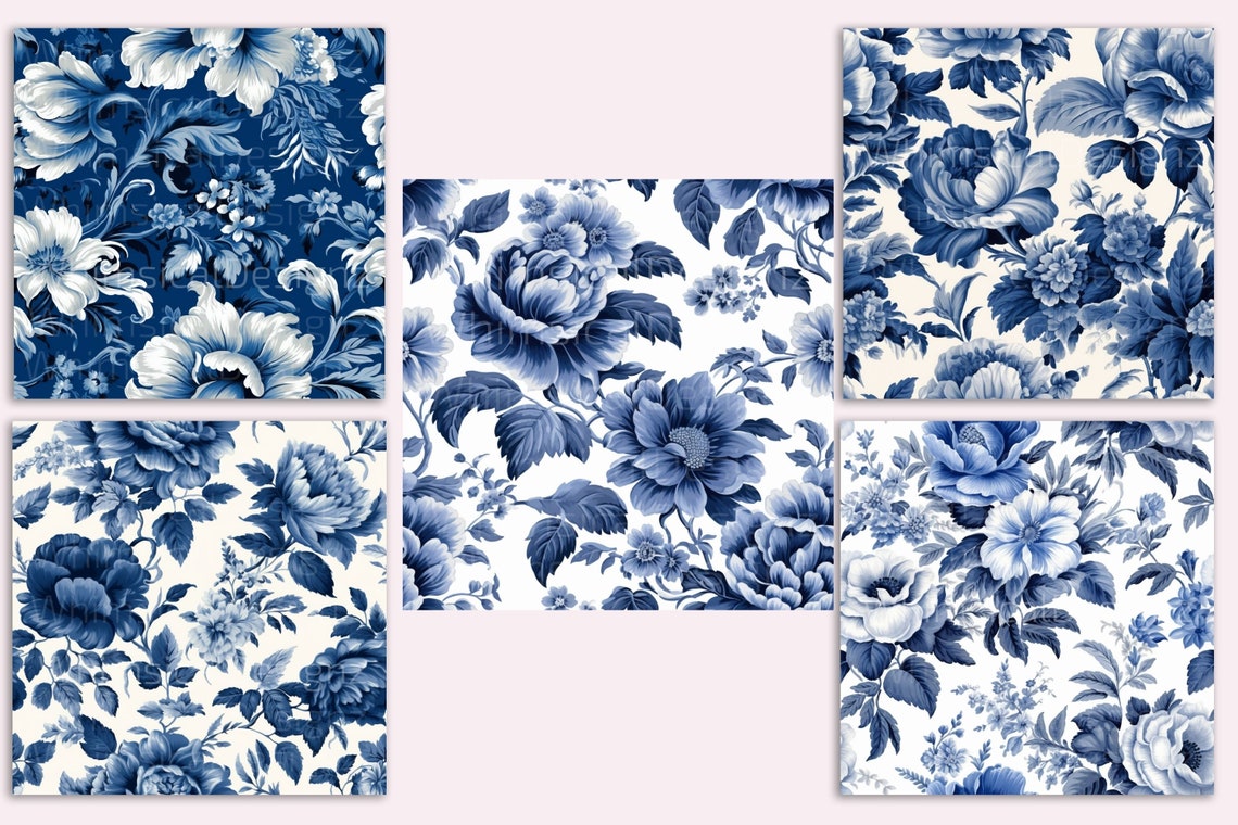 Vintage Delft Seamless Pattern, Digital Paper Pack, Flowers ...