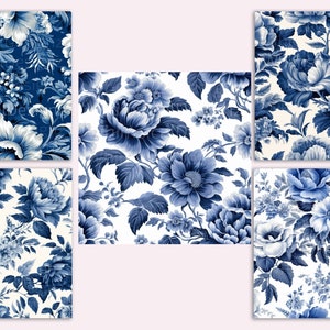 20 Vintage Delft Seamless Pattern, Digital Paper Pack, Flowers ...