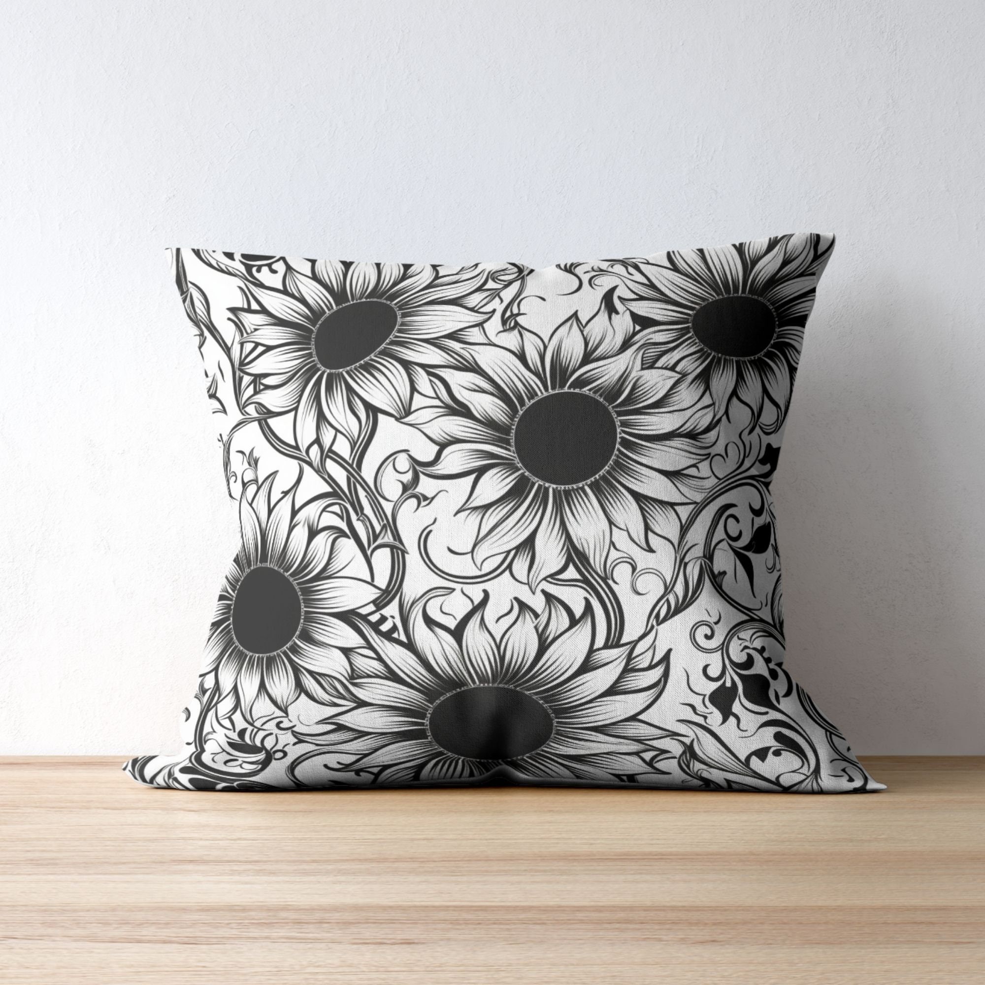 20 Black and White Sunflowers Seamless Pattern, Digital Paper Pack ...