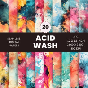 20 wzorów bezszwowego mycia kwasem, pakiet papieru cyfrowego, wzory grunge, kolorowe wzory, natychmiastowe pobranie, do użytku komercyjnego, JPG