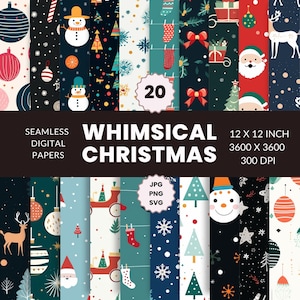 20 wunderliche Weihnachten nahtlose Blätter Muster, digitales Papier Pack, Urlaub, Winter, sofortiger Download, kommerzielle Nutzung, JPG, PNG, SV