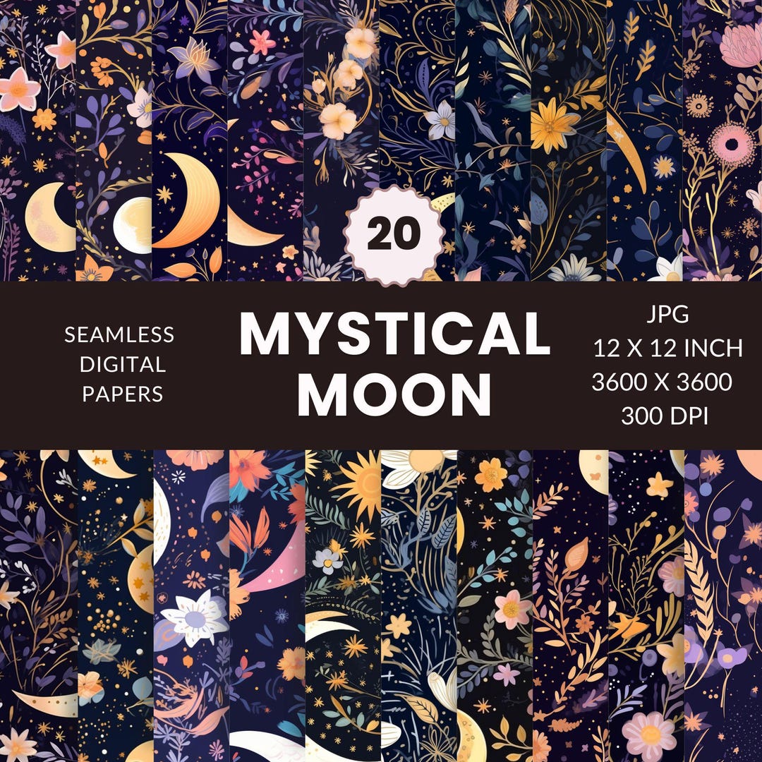 20 Mystical Moon Digital Wallpaer Seamless Patterns, Celestial Digital ...