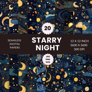 20 Sterrennacht naadloos patroon, digitaal papierpakket, nachtelijke hemel-geïnspireerd, astrale kunst, instant download, commercieel gebruik, JPG, PNG, SVG