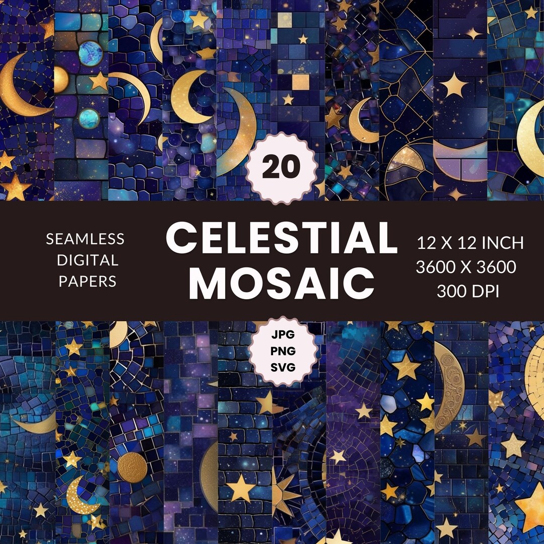 20 Celestial Mosaic Seamless Pattern, Digital Paper Pack, Cosmic ...