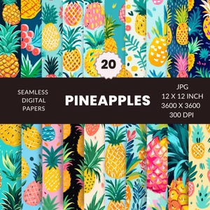 20 Pineapple Brush Strokes Seamless Pattern, Digital Paper Pack, Fruit, Instant Download, Commercial Use, JPG, JPEG