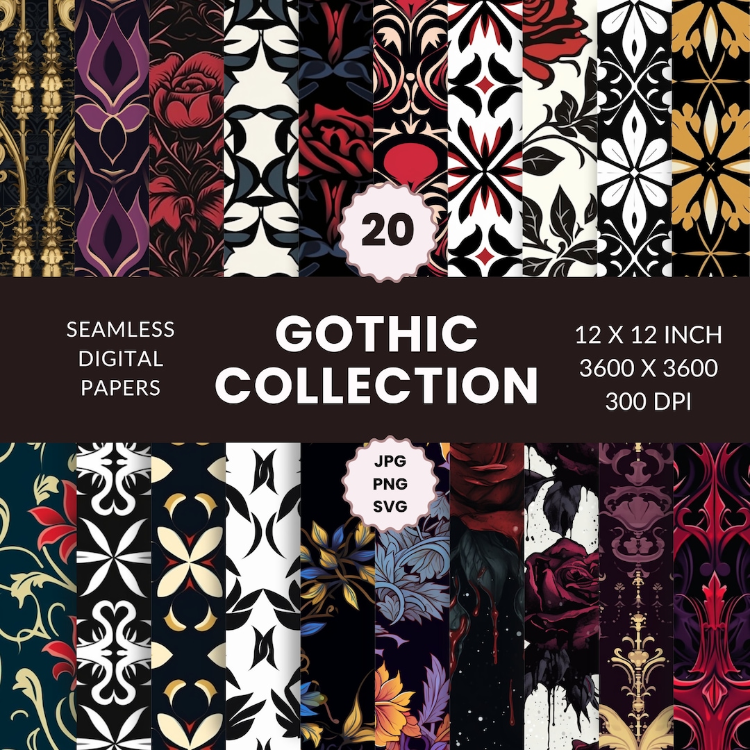 20 Gothic Seamless Pattern, Digital Paper Pack, Scrapbook Pages, Dark ...