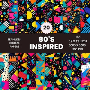 80's Inspired Seamless Pattern, Digital Paper Pack, Retro Graphic, Vintage nostalgia, Instant Download, Commercial Use, JPG