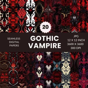 20 Vampire Seamless Gothic Pattern, Digital Paper Pack, Dark-themed, Instant Download, Commercial Use, JPG