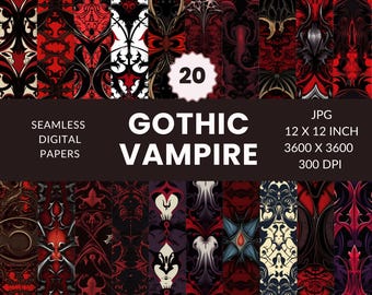 Vampire Seamless Gothic Pattern, Digital Paper Pack, Dark-themed, Instant Download, Commercial Use, JPG