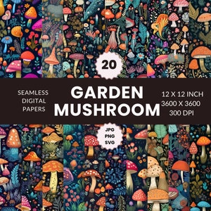 20 Garten Pilz Muster, Digital Paper Pack, Natur-inspiriert, Feenpilze, Sofort Download, Kommerzielle Nutzung, JPG, PNG, SVG