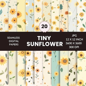 20 Tiny Sunflower Seamless Pattern, Digital Paper Pack, Flowers, Instant Download, Commercial Use, JPG