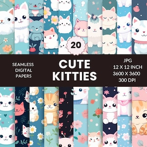 Cute Kitties digitaal naadloos behangpatroon, schattige kattenkunst (Digital Paper Pack), JPG