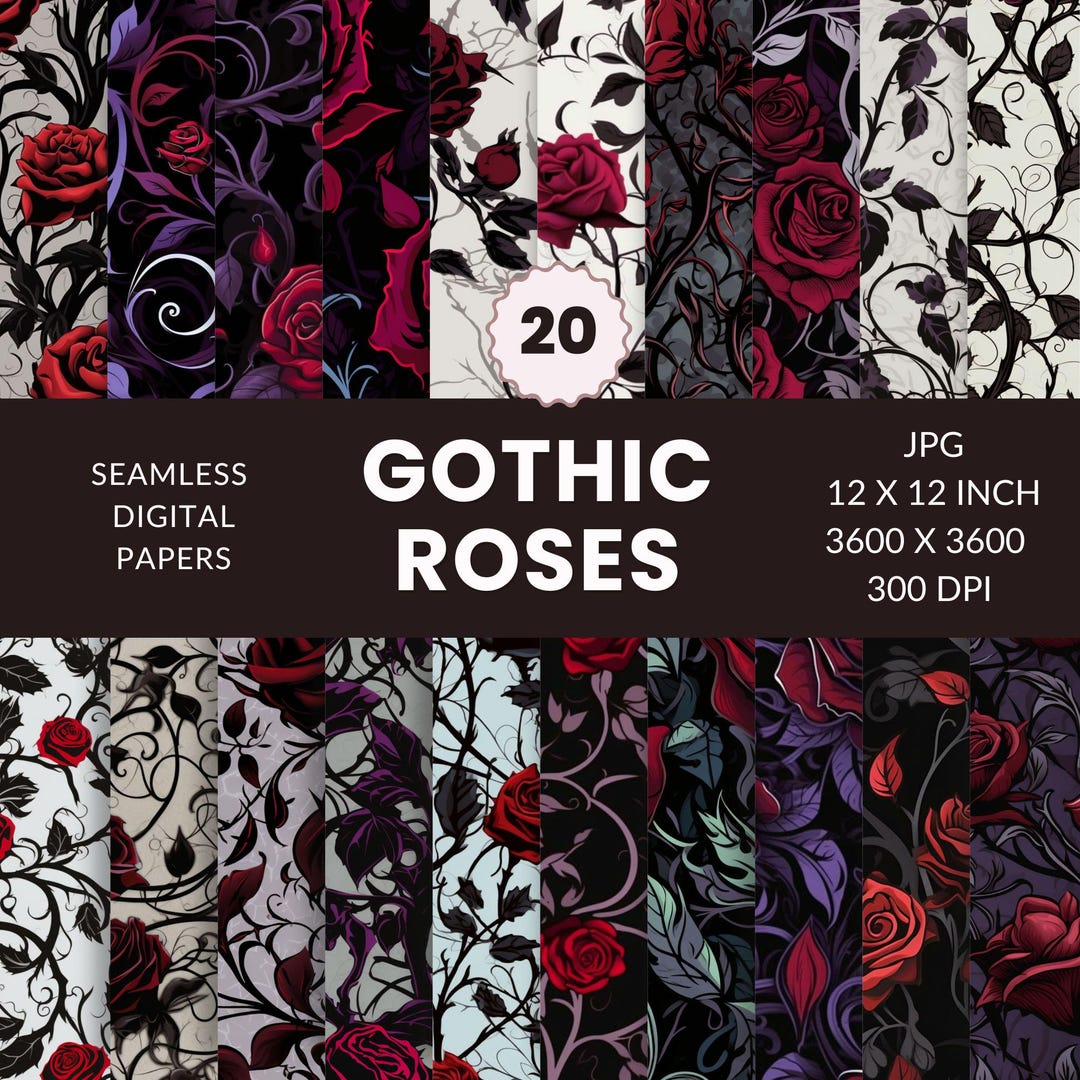 Gothic Roses Seamless Wallpaper Pattern, Dark Floral Digital Paper (JPG ...