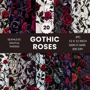Papel tapiz sin costuras con rosas góticas, diseño floral oscuro (JPG)