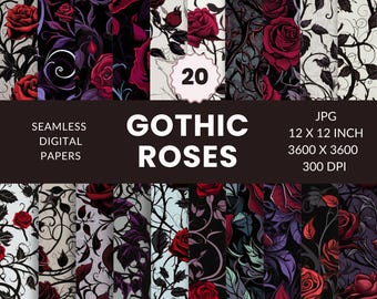 Gothic Roses Seamless Wallpaper Pattern, Dark Floral Digital Paper (JPG)