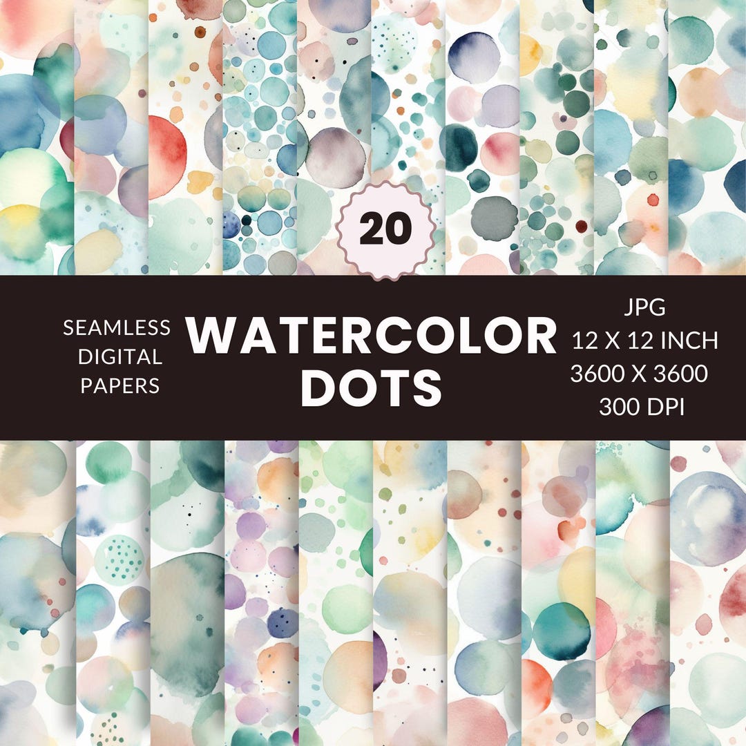 20 Watercolor Dots Seamless Pattern, Digital Paper Pack, Polka Dot ...