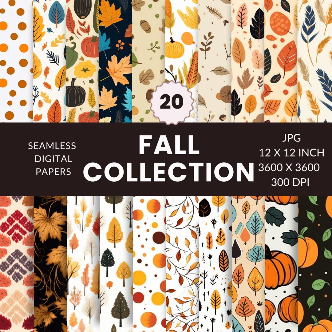 20 Autumn Collection Seamless Leaves Pattern, Digital Paper Pack, Fall ...