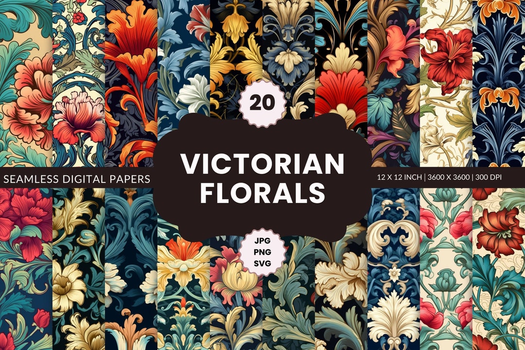 20 Victorian Florals Wallpaper Seamless Pattern Digital Paper Etsy