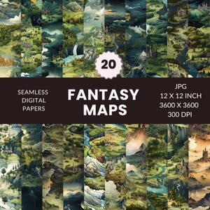 20 Fantasy Maps Seamless Pattern, Digital Paper Pack, Video Game patterns, Instant Download, Commercial Use, JPG