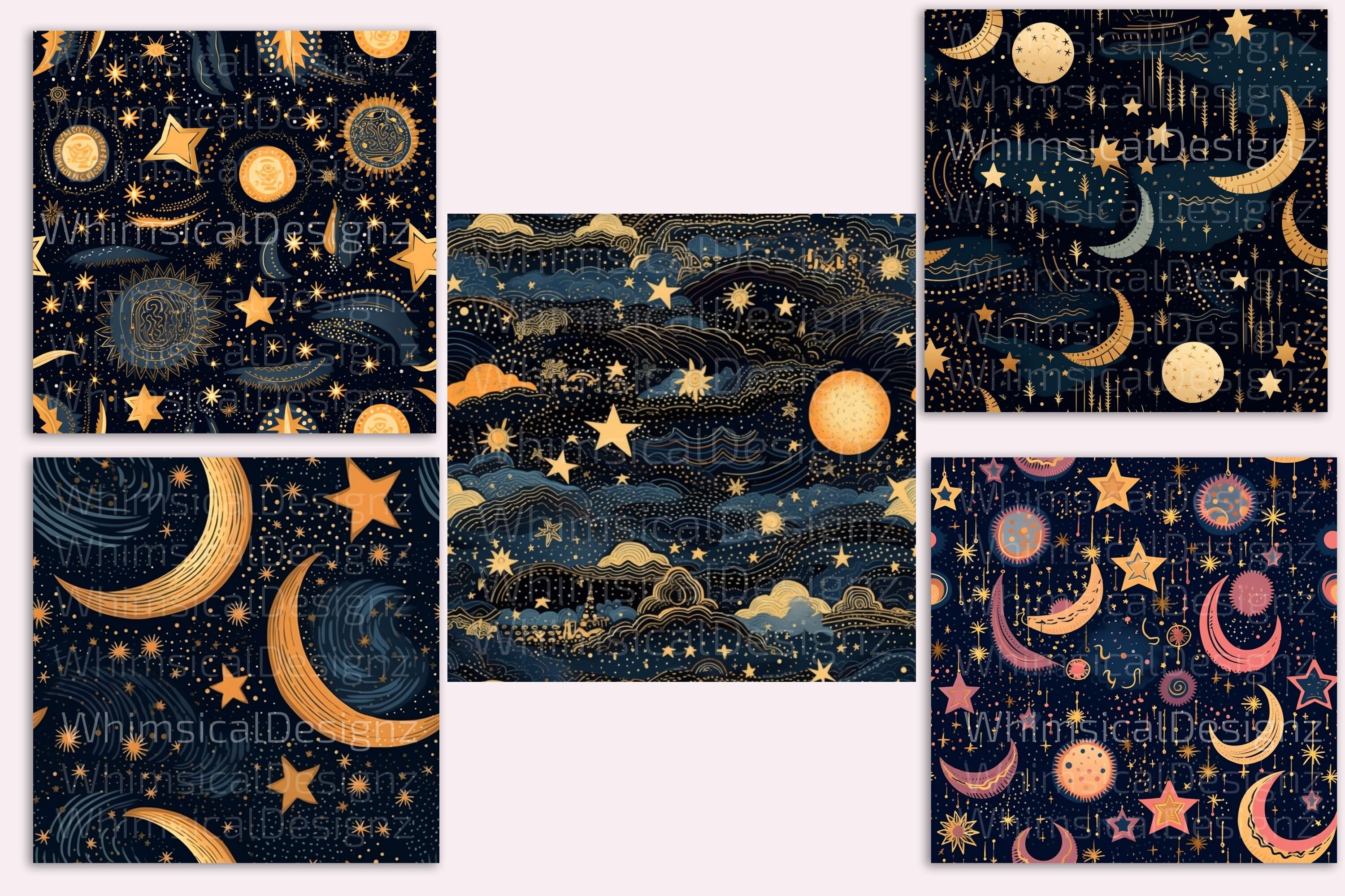 20 Boho Starry Night Seamless Pattern, Digital Paper Pack, Cosmic ...
