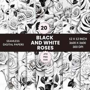 20 Rosen nahtlose Muster, digitales Papier Pack, florale Illustrationen, sofortiger Download, kommerzielle Nutzung, JPG, PNG, SVG