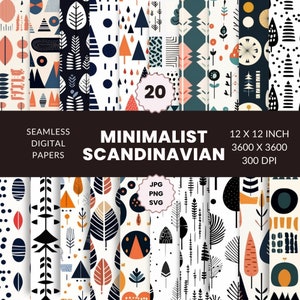 20 Modello senza cuciture scandinavo minimalista, Pacchetto di carta digitale, Minimalista, Nordico, Download istantaneo, Uso commerciale, PNG, JPG, SVG