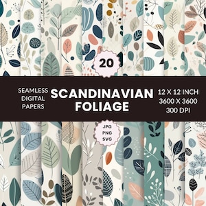 20 Modello senza cuciture fogliame scandinavo, Pacchetto di carta digitale, Minimalista, Nordico, Download istantaneo, Uso commerciale, PNG, JPG, SVG