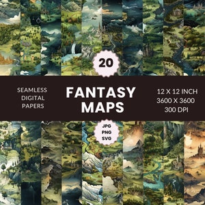 20 Fantasy Maps Naadloos Patroon, Digitaal Papierpakket, Videogamepatronen, Instant Download, Commercieel Gebruik, JPG, PNG, SVG