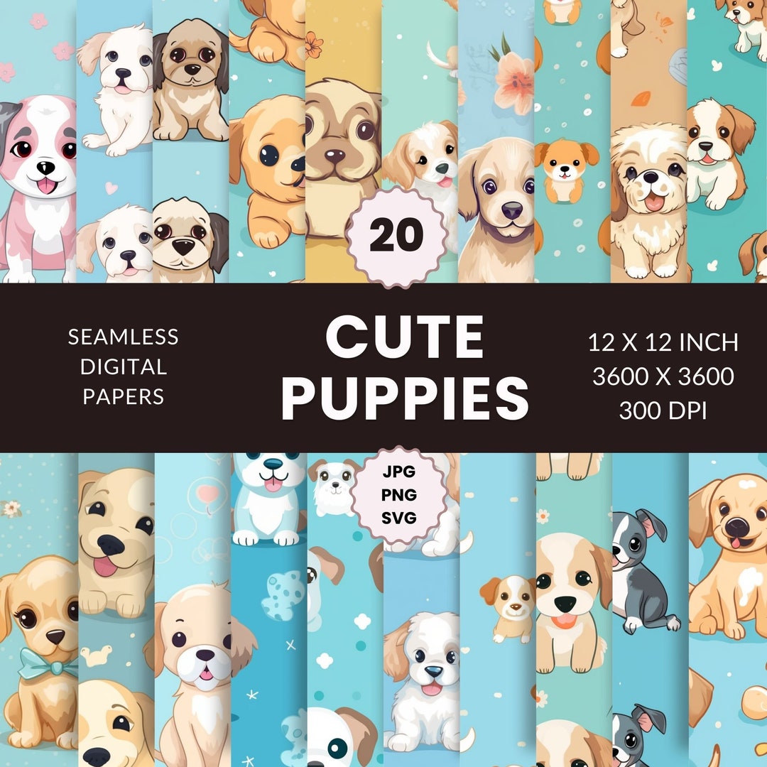 20 Cute Puppy Seamless Pattern, Digital Paper Pack, Adorable Dog Art ...