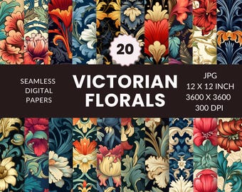 20 Victorian Floral Digital Wallpaper Patterns, Seamless Antique Designs (Digital Download), JPG
