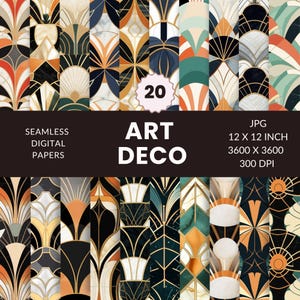 20 Art Deco Seamless Pattern, Digital Paper Pack, Vintage-inspired, Instant Download, Commercial Use, JPG