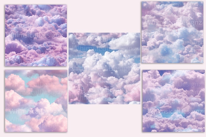 20 Pastel Fluffy Clouds Seamless Pattern Digital Paper Pack - Etsy