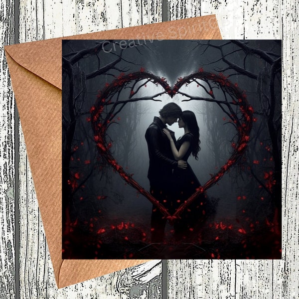Gothic Lovers | Valentines Day Card | Vampire Witch Emo Wedding Wreath Art Romancecore