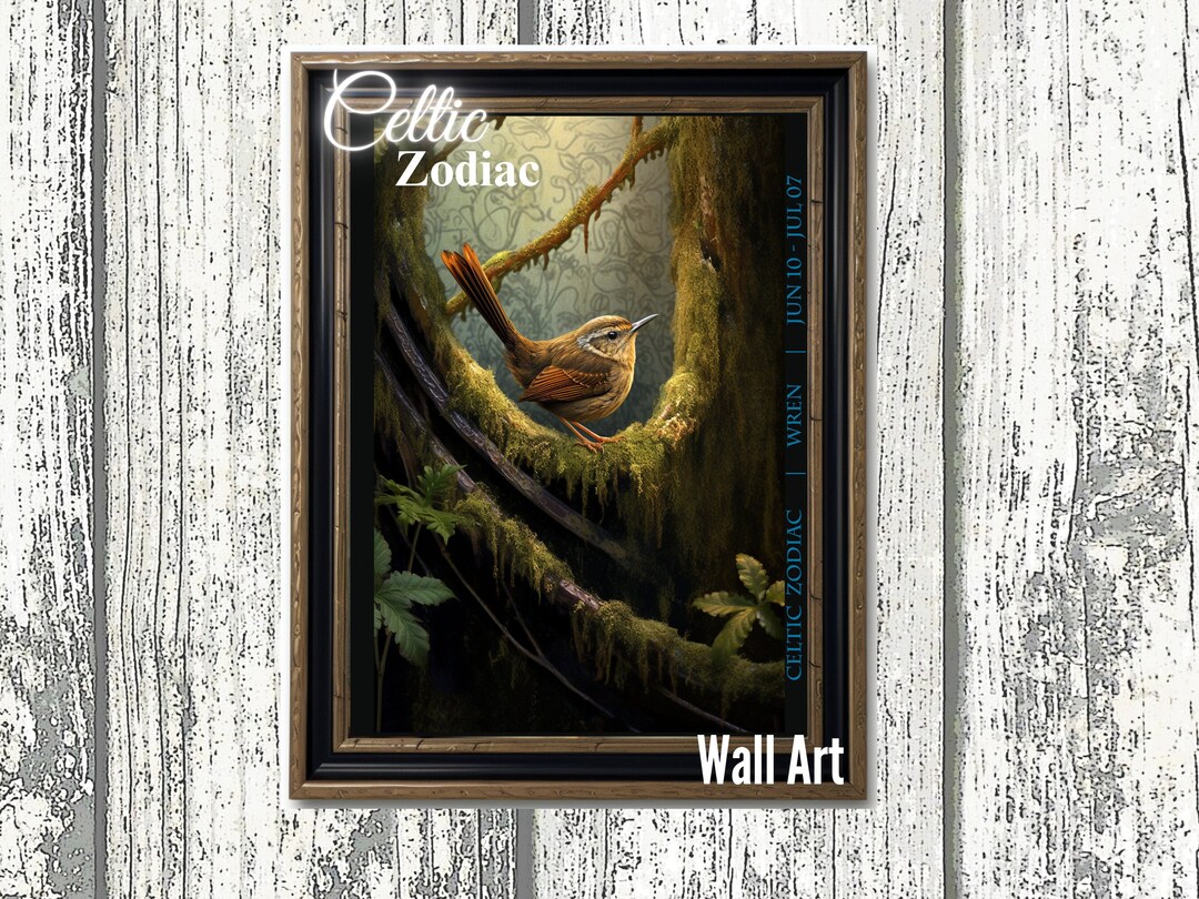 Celtic Animal Zodiac Wren Bird Wall Art Print June July Horoscope Totem