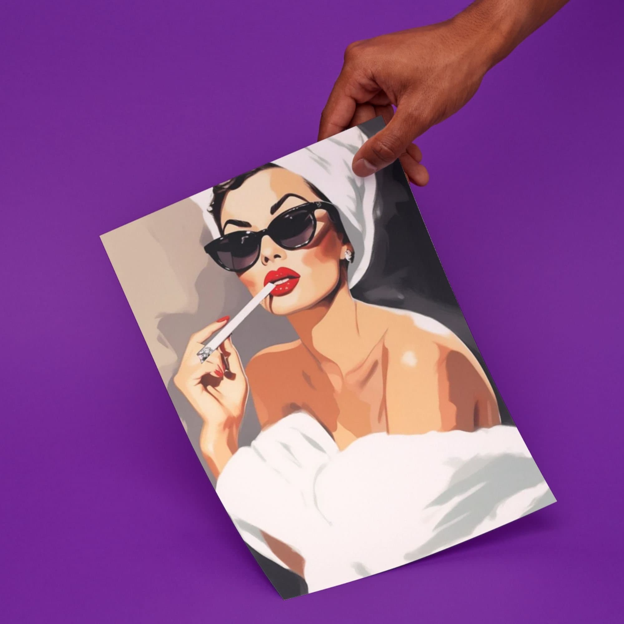 Woman With Cigarette Red Lips and Sun Glasses Canvas Wall Art Home ...