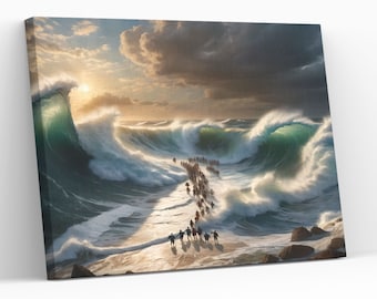 モーセが紅海を分ける信仰の力 キャンバス壁アート モーセの信仰 壁掛け 畏敬の念を起こさせるオフィス装飾 海の波 ジクレープリント絵画