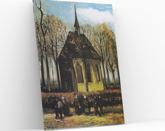 Gemeinde, die die strenge Kirche in Nuenen-Leinwand-Wand-Kunst, Vincent Van Gogh, Avantgarde-Kunstdruck, berühmte Kunstdruck, Van-Gogh-Geschenk verläßt