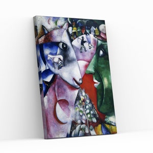 Marc Chagall I and The Village Canvas Wall Art 100 Great Paintings Art Reproduction Fine Art Print Home Decor Museum Exhibition Wall Decor