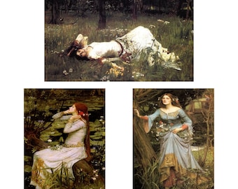 Set of 3 Ophelia by William Waterhouse Canvas Wall Art Ophelia Wall Hanging Decor Ophelia Art Lover Gift Ophelia Gicleé Print Painting