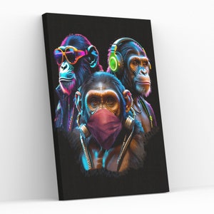 Three Wise Monkeys Artistic Design Canvas Wall Art Three Wise Monkeys AI Generated Hanging Decor Three Wise Monkeys Gicleé Print Painting