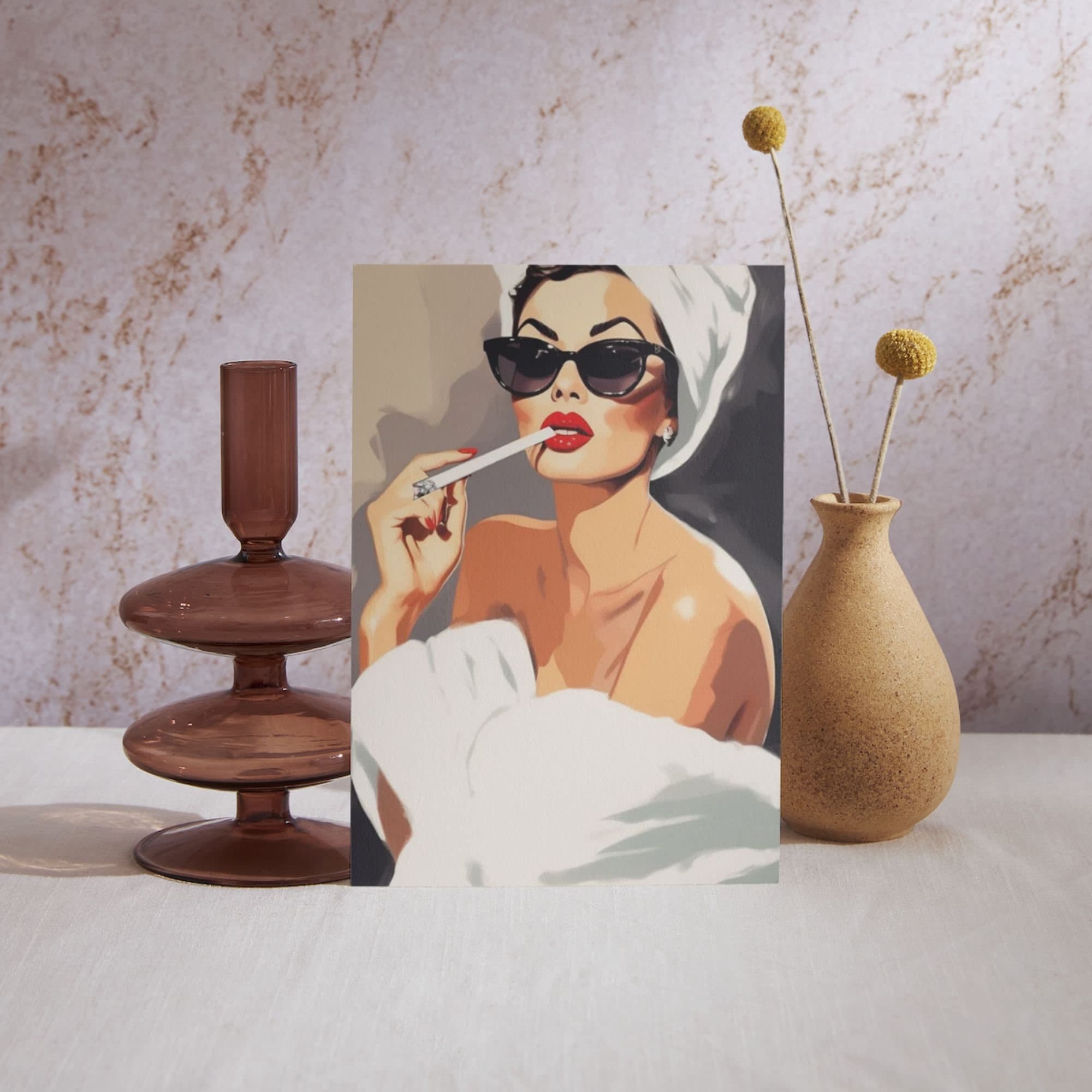 Woman With Cigarette Red Lips and Sun Glasses Canvas Wall Art Home ...