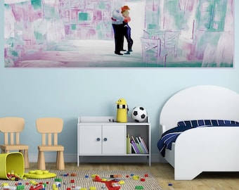 Gwen y su papá abrazando a Spiderman ATSV Arte de pared Lienzo Pintura lista para colgar en la pared Decoración del hogar Lienzo Arte de pared Pintura Póster, Rollo, Panel