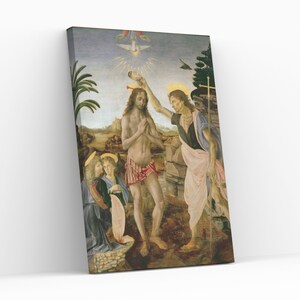 The Baptism of Christ Verrocchio, Leonardo Da Vinci Painting Artwork Reproduction Ready WallHanging Canvas Wall Art Print Poster,Roll,Panel